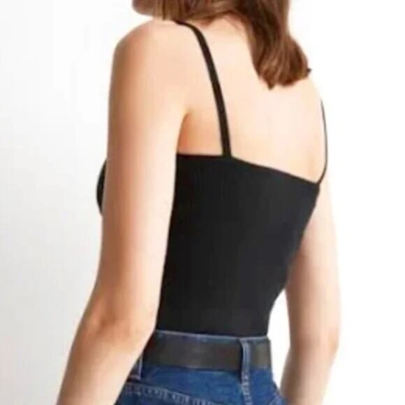 NWT Madewell corset detail crop sweater cami tank top black y2k ribbed cotton S - Picture 8 of 9